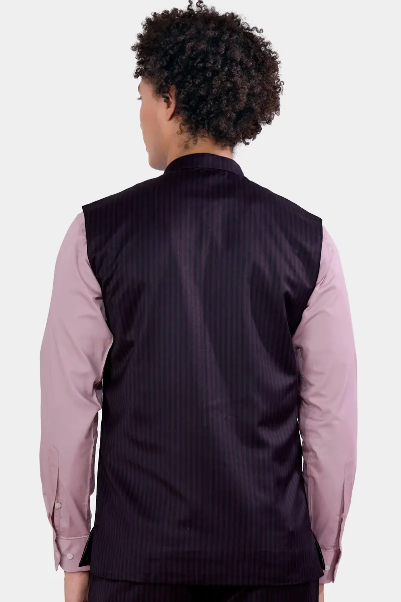 Bleached Purple Striped And Antique Brown Wool Rich Nehru Jacket 4