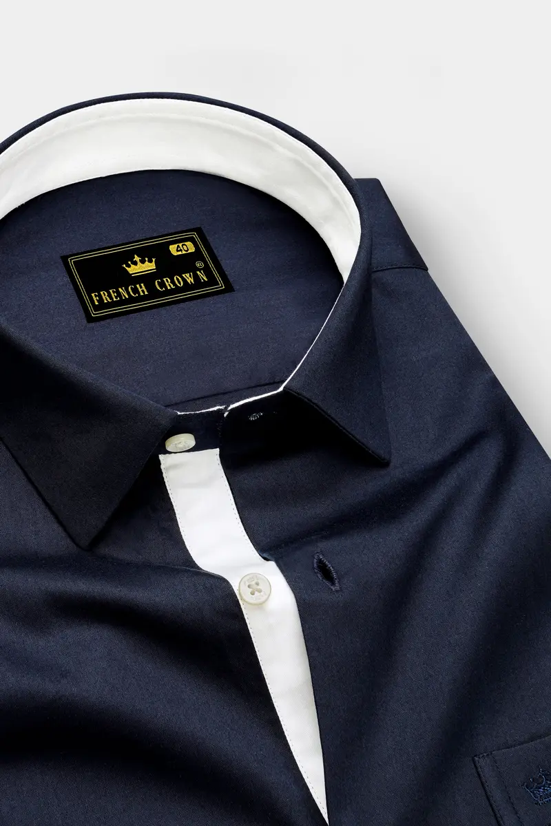 Bleunoir-Midnight Blue Subtle Sheen Super Soft Premium Dress Shirt 2