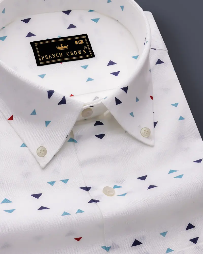 Bleuvra-Bright White And Neptune Blue Printed Oxford Premium Cotton Semi Formal Shirt 1