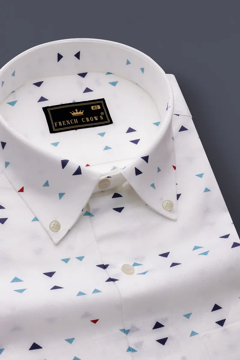 Bleuvra-Bright White And Neptune Blue Printed Oxford Premium Cotton Semi Formal Shirt 2