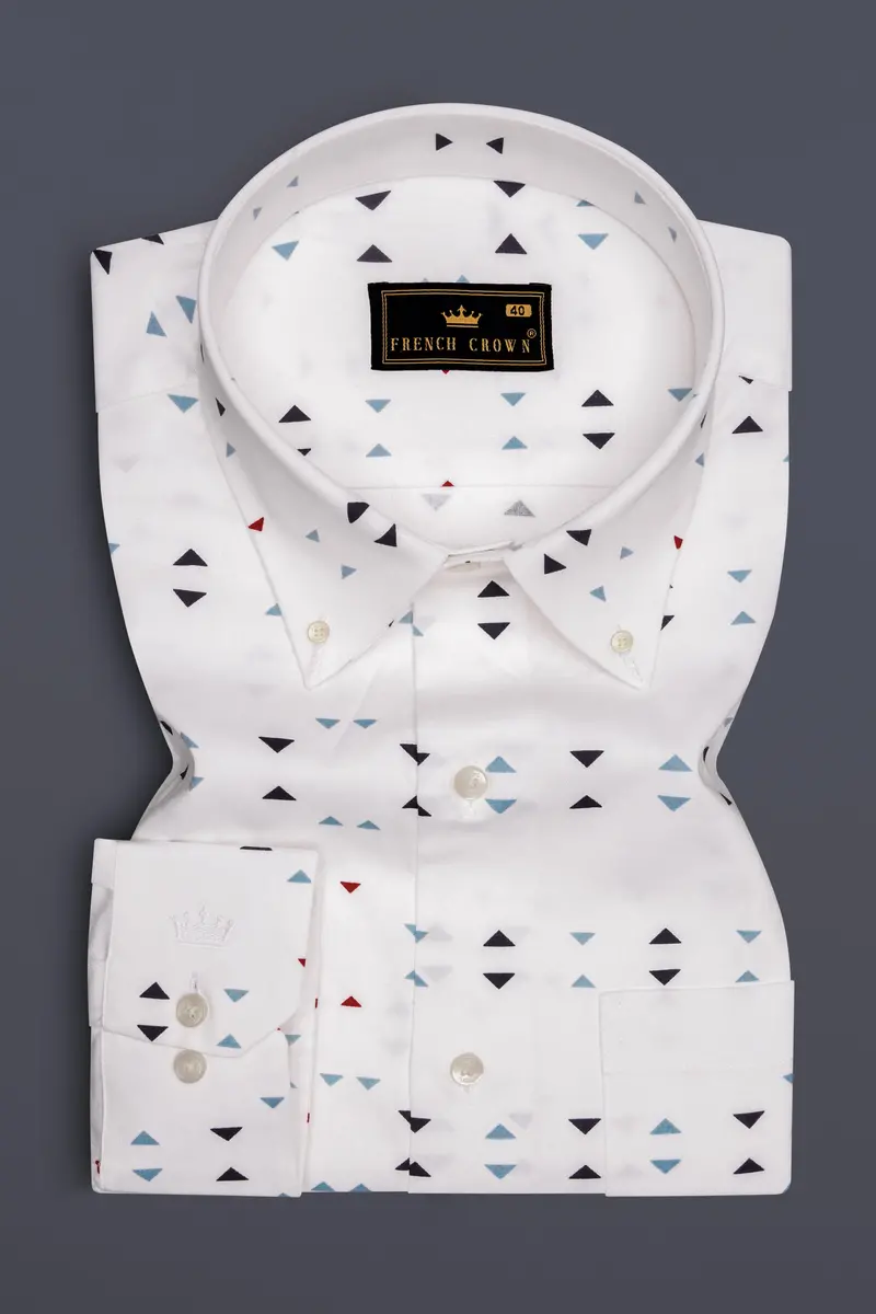 Bleuvra-Bright White And Neptune Blue Printed Oxford Premium Cotton Semi Formal Shirt 4