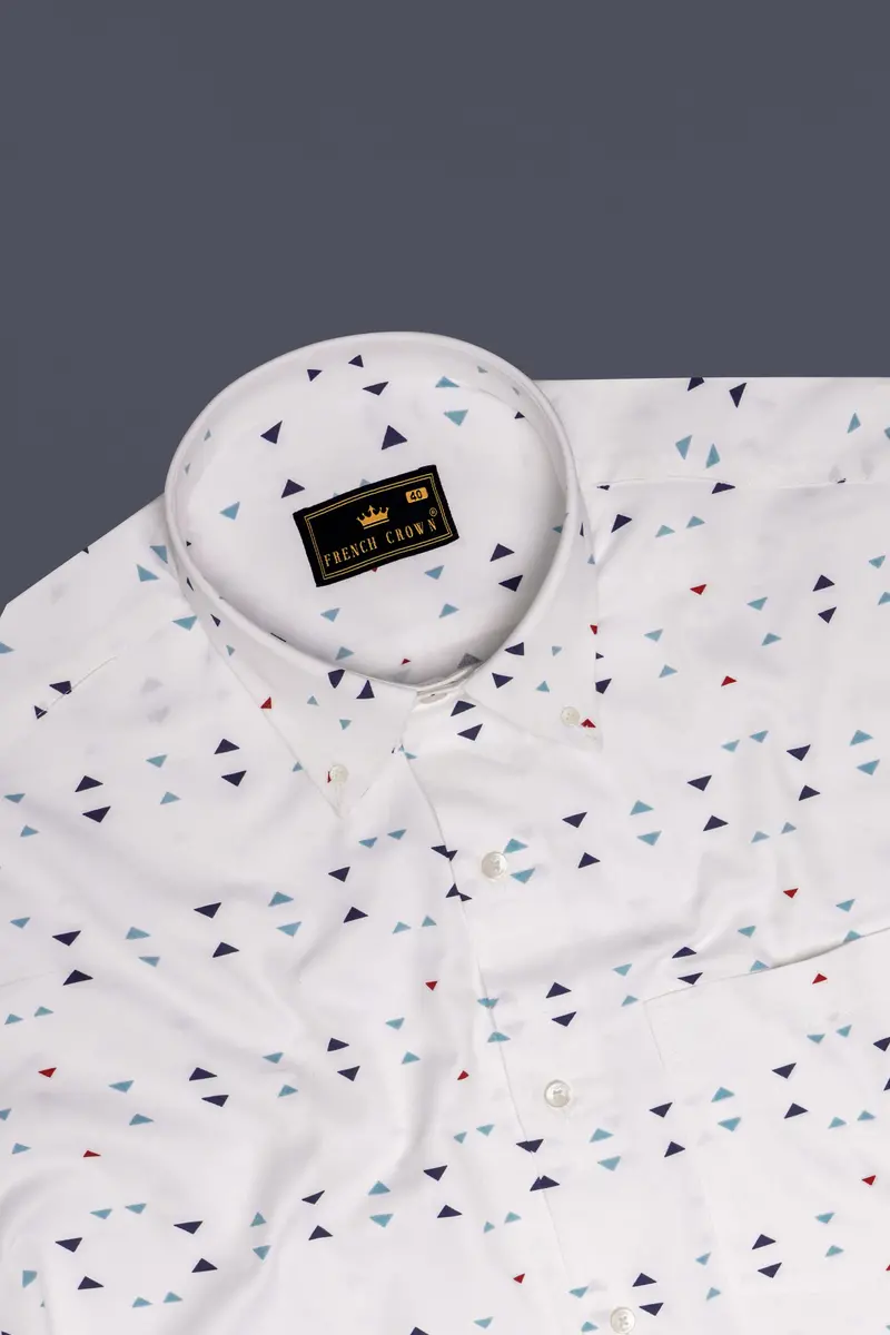 Bleuvra-Bright White And Neptune Blue Printed Oxford Premium Cotton Semi Formal Shirt 5