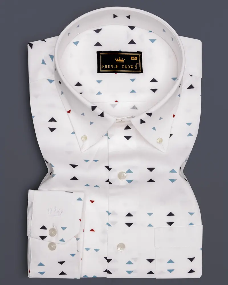 Bleuvra-Bright White And Neptune Blue Printed Oxford Premium Cotton Semi Formal Shirt 6