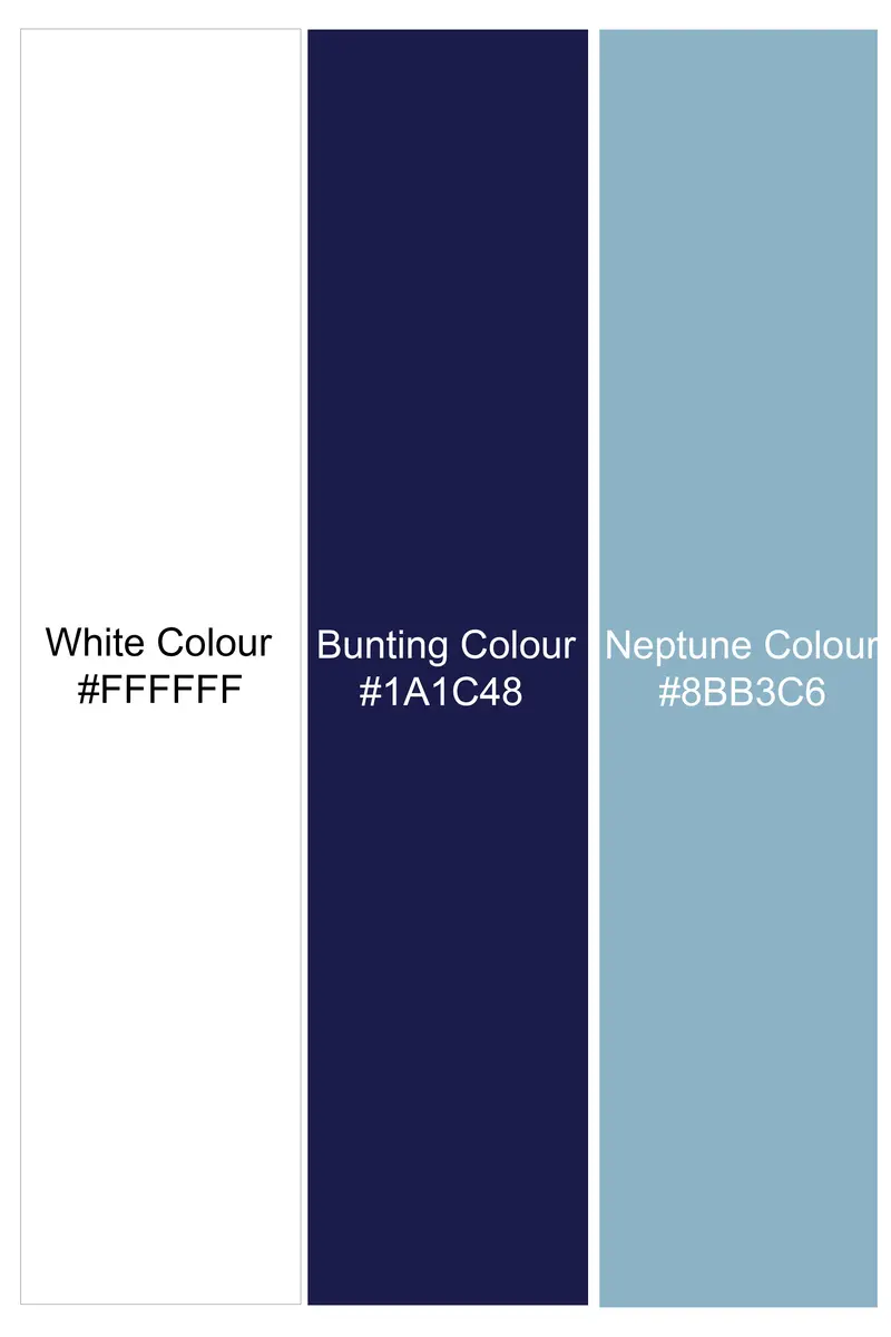 Bleuvra-Bright White And Neptune Blue Printed Oxford Premium Cotton Semi Formal Shirt 7