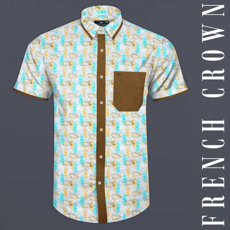 Blizzard Blue And Rope Brown Printed Luxurious Linen Designer Shirt 1