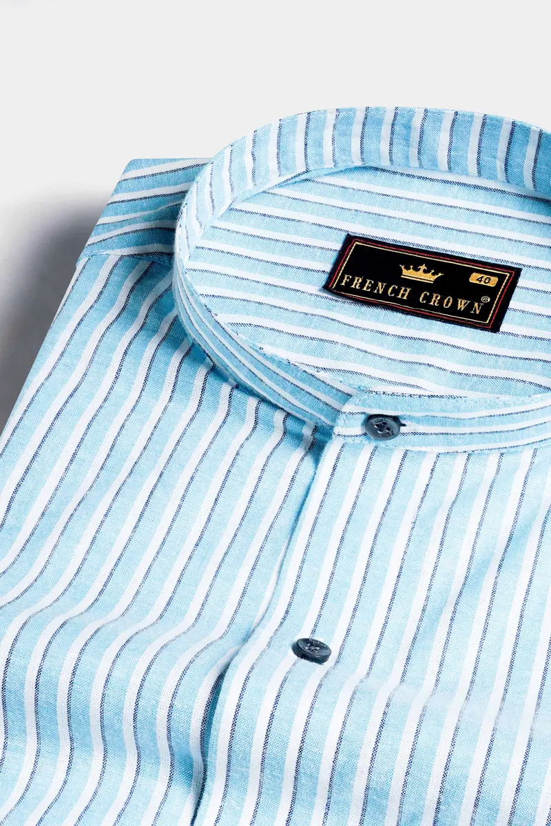Blizzard Blue And White Striped Luxurious Linen Shirt 1
