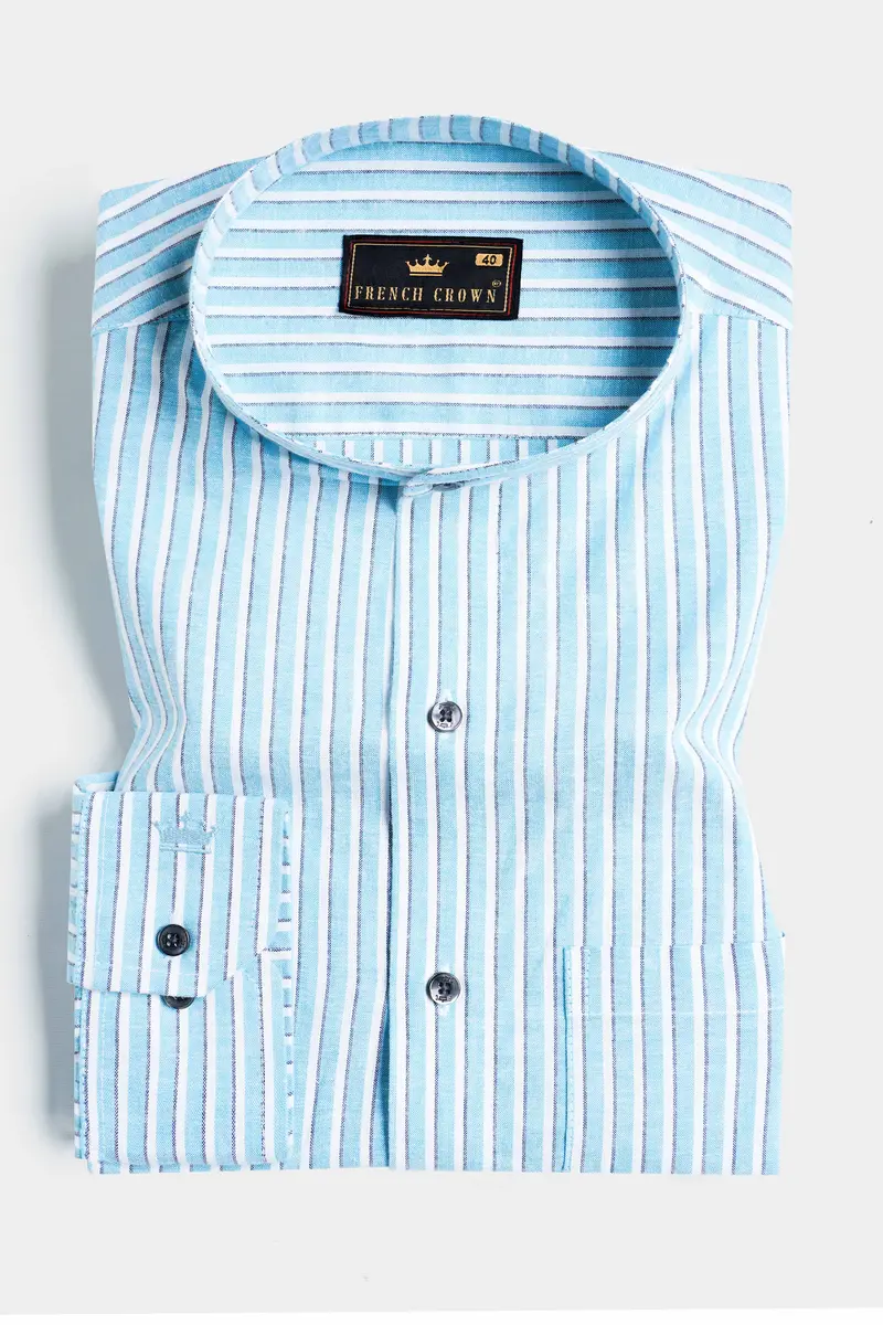 Blizzard Blue And White Striped Luxurious Linen Shirt 3