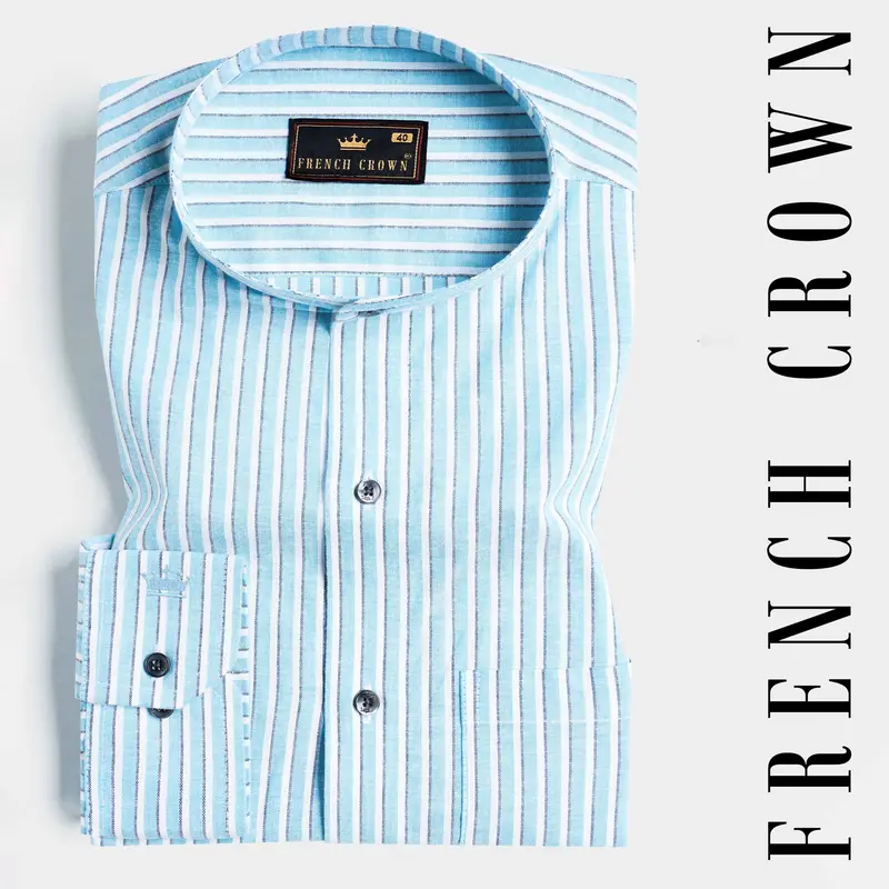 Blizzard Blue And White Striped Luxurious Linen Shirt 4