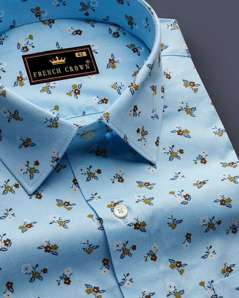 Blizzard Blue Ditsy Printed Twill Premium Cotton Shirt 1
