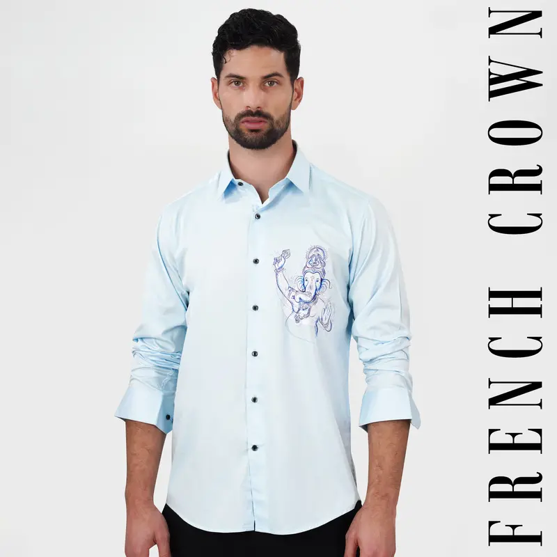 Blizzard Blue Lord Ganesha Printed Subtle Sheen Super Soft Premium Cotton Designer Shirt 10