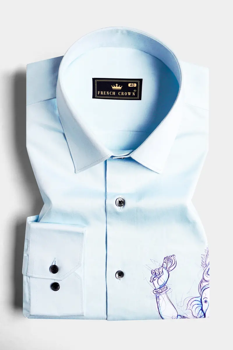 Blizzard Blue Lord Ganesha Printed Subtle Sheen Super Soft Premium Cotton Designer Shirt 6