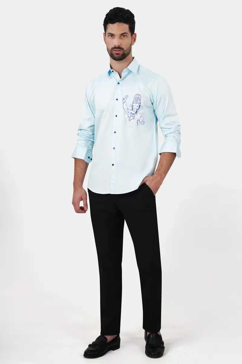 Blizzard Blue Lord Ganesha Printed Subtle Sheen Super Soft Premium Cotton Designer Shirt 8