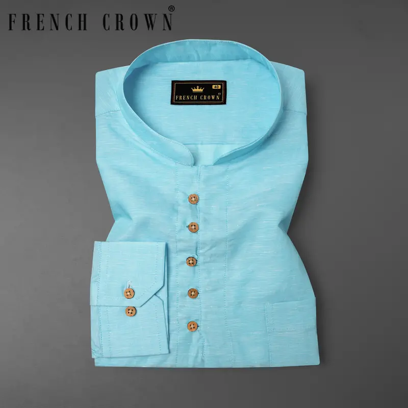 Blizzard Blue Luxurious Linen Kurta Shirt 1