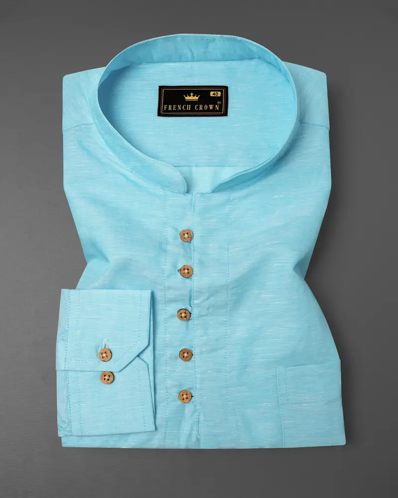 Blizzard Blue Luxurious Linen Kurta Shirt 2