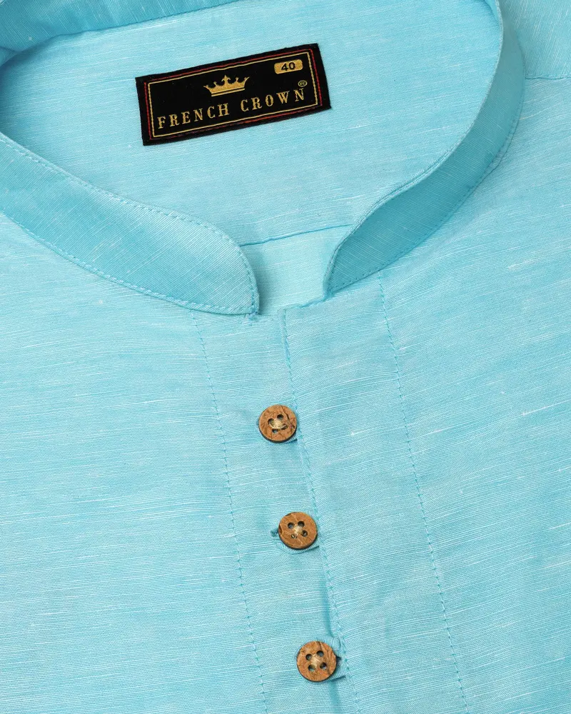 Blizzard Blue Luxurious Linen Kurta Shirt 4