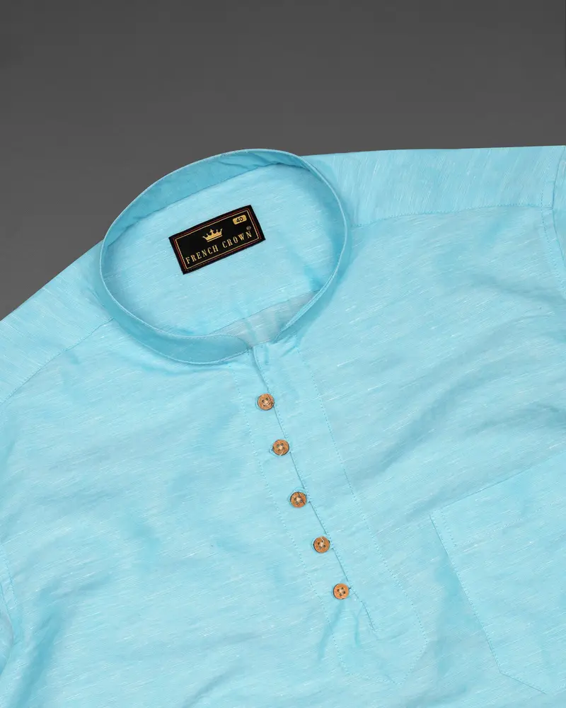 Blizzard Blue Luxurious Linen Kurta Shirt 5