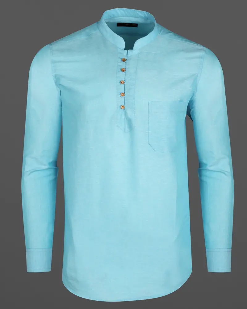 Blizzard Blue Luxurious Linen Kurta Shirt 6
