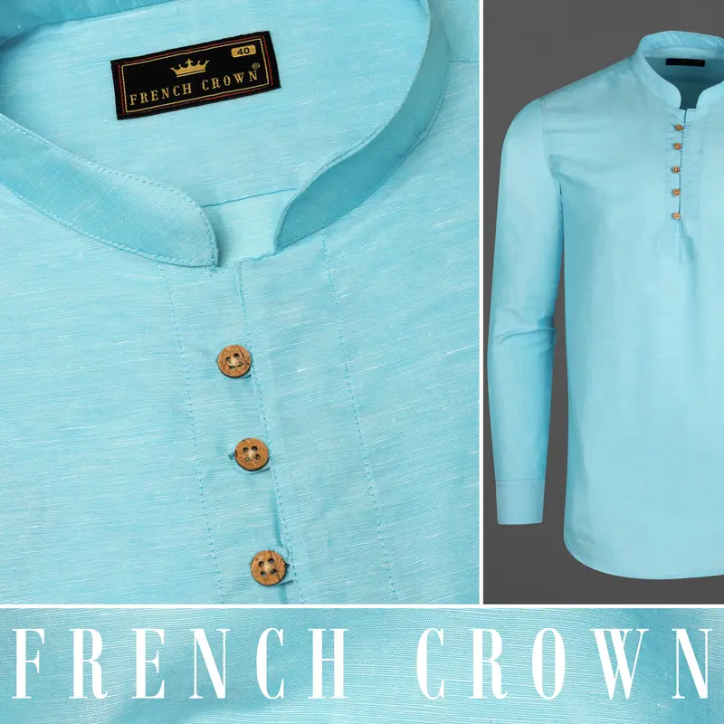 Blizzard Blue Luxurious Linen Kurta Shirt 8
