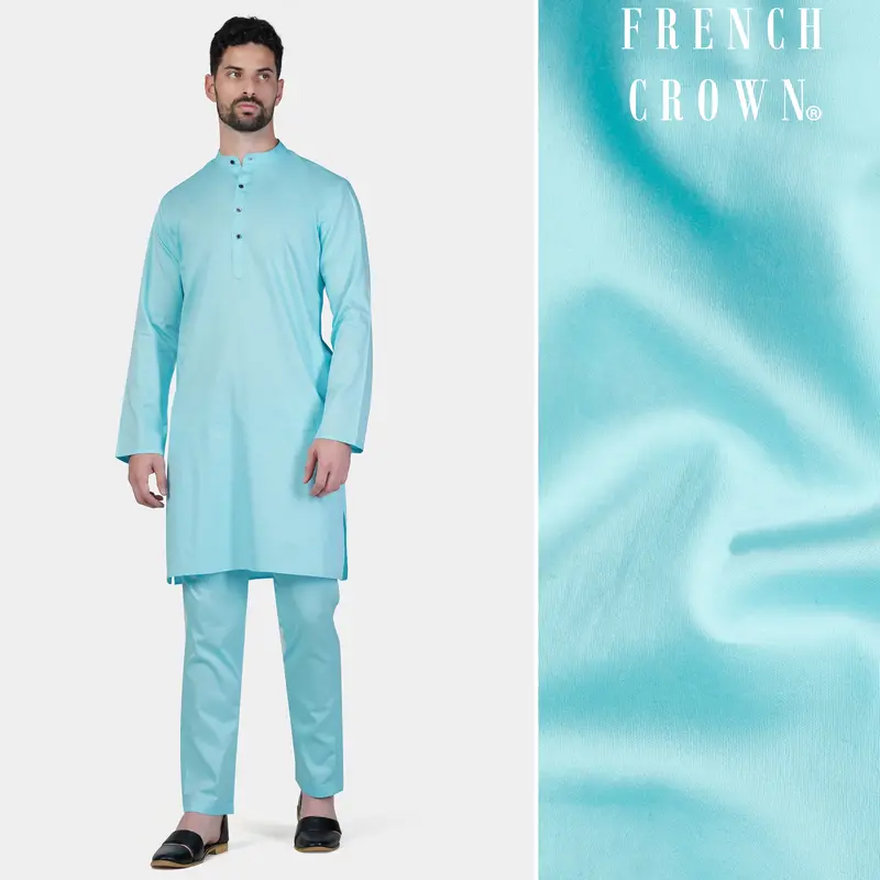 Blizzard Blue Subtle Sheen Super Soft Premium Cotton Kurta Set 1