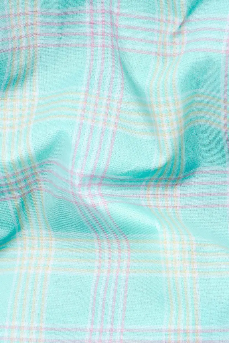 Blizzard Blue With Lilac Purple And Buff Yellow Checkered Premium Cotton Shirt 2