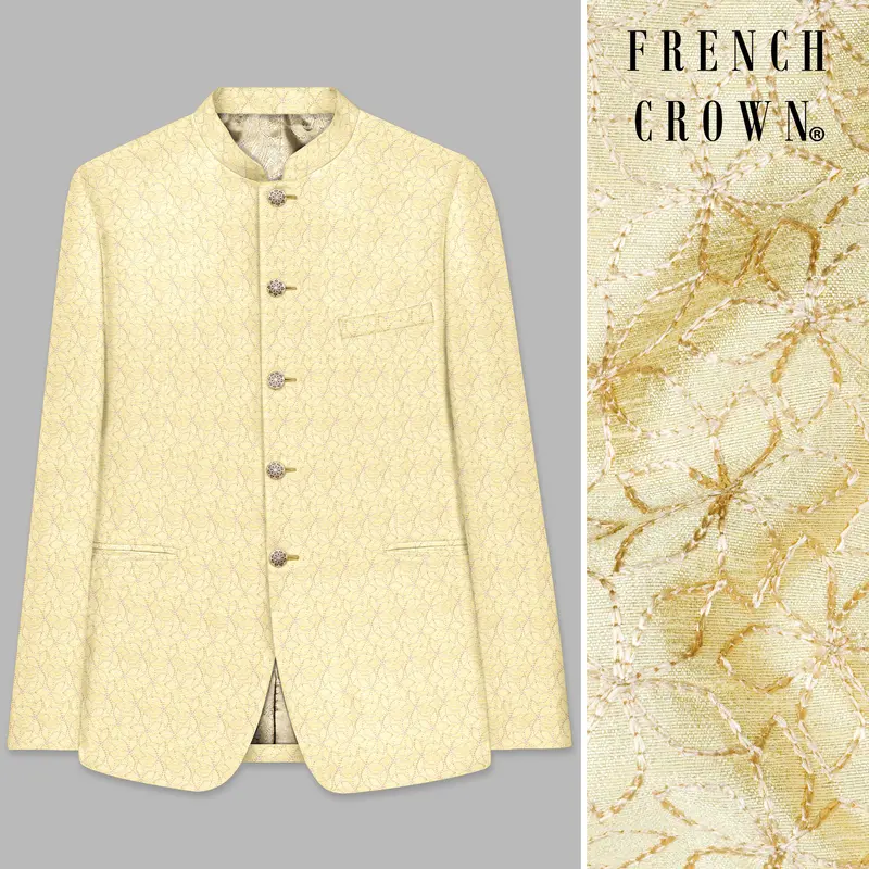 Blond Yellow Flower Embroidered Bandhgala Jodhpuri 1