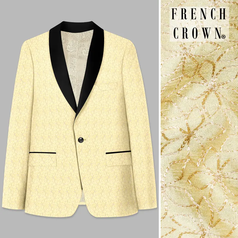 Blond Yellow Flower Embroidered Tuxedo Blazer 1
