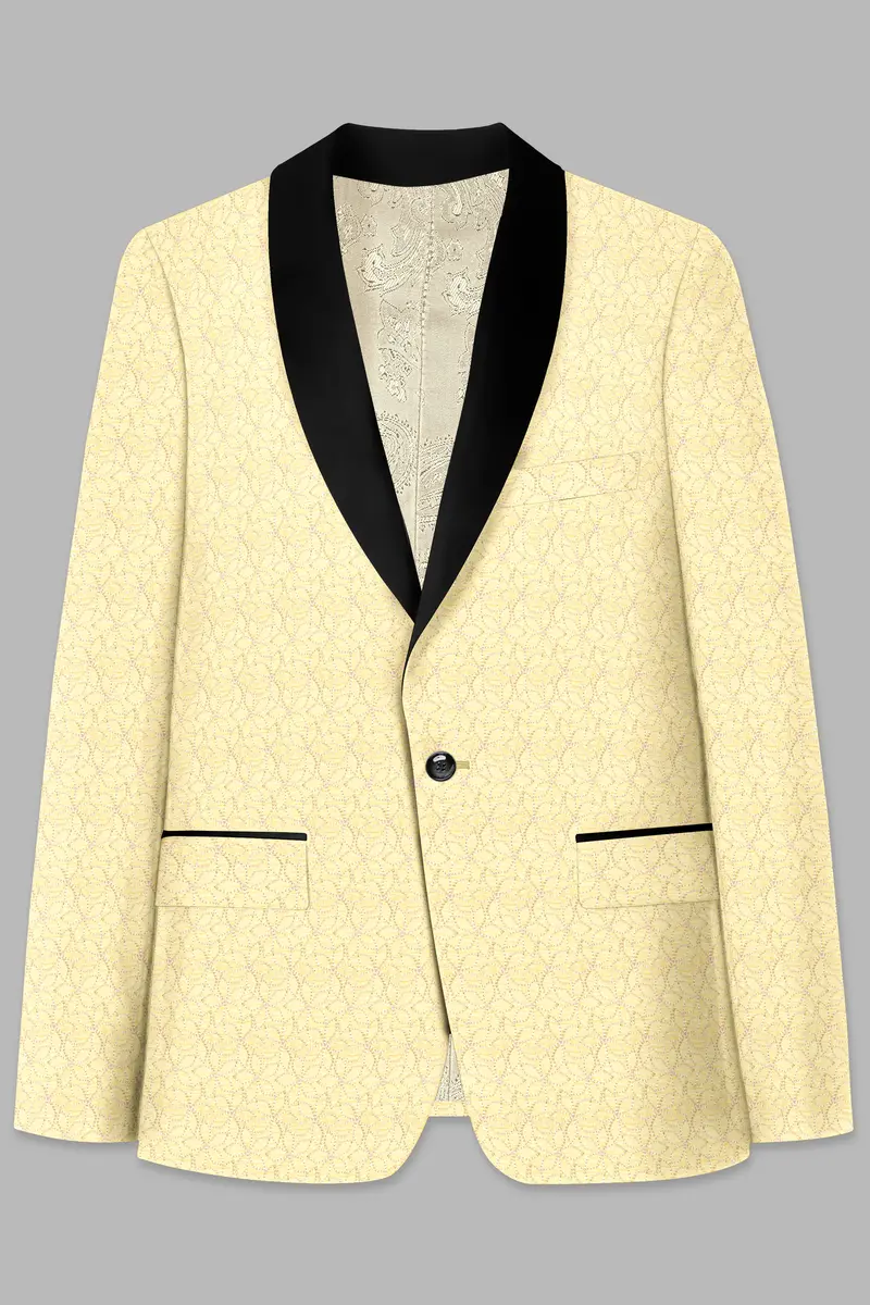 Blond Yellow Flower Embroidered Tuxedo Blazer 2