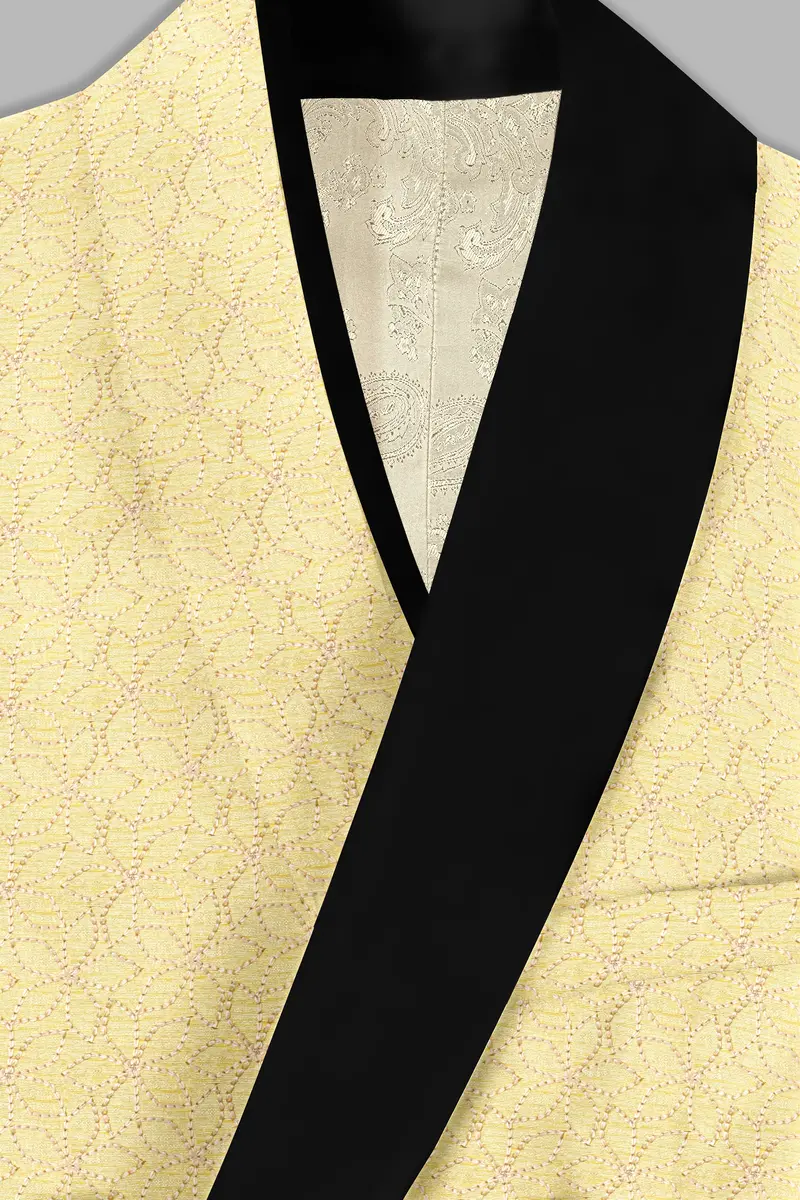 Blond Yellow Flower Embroidered Tuxedo Blazer 4