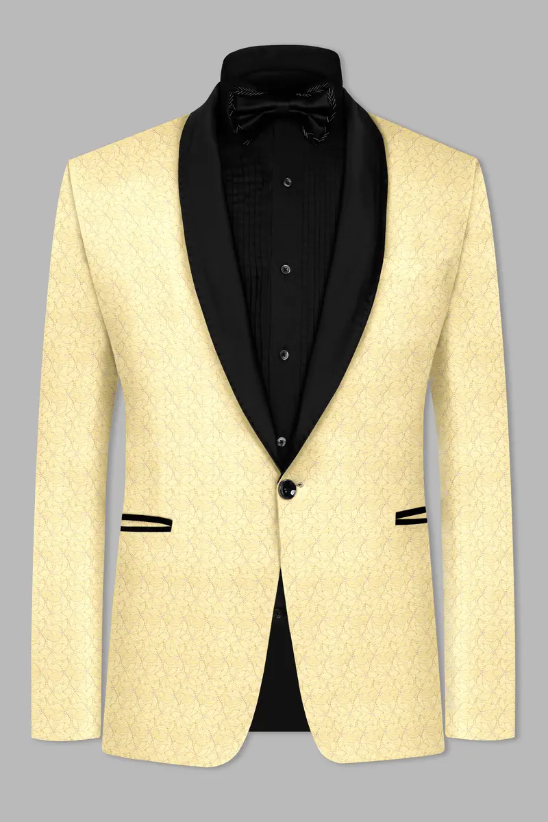 Blond Yellow Flower Embroidered Tuxedo Blazer 7