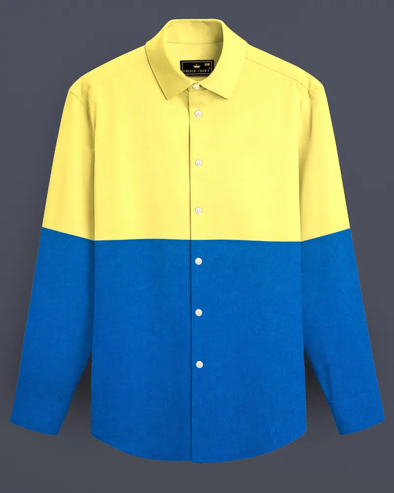 Blond Yellow With Bondi Blue Luxurious Linen Designer Shirt 1