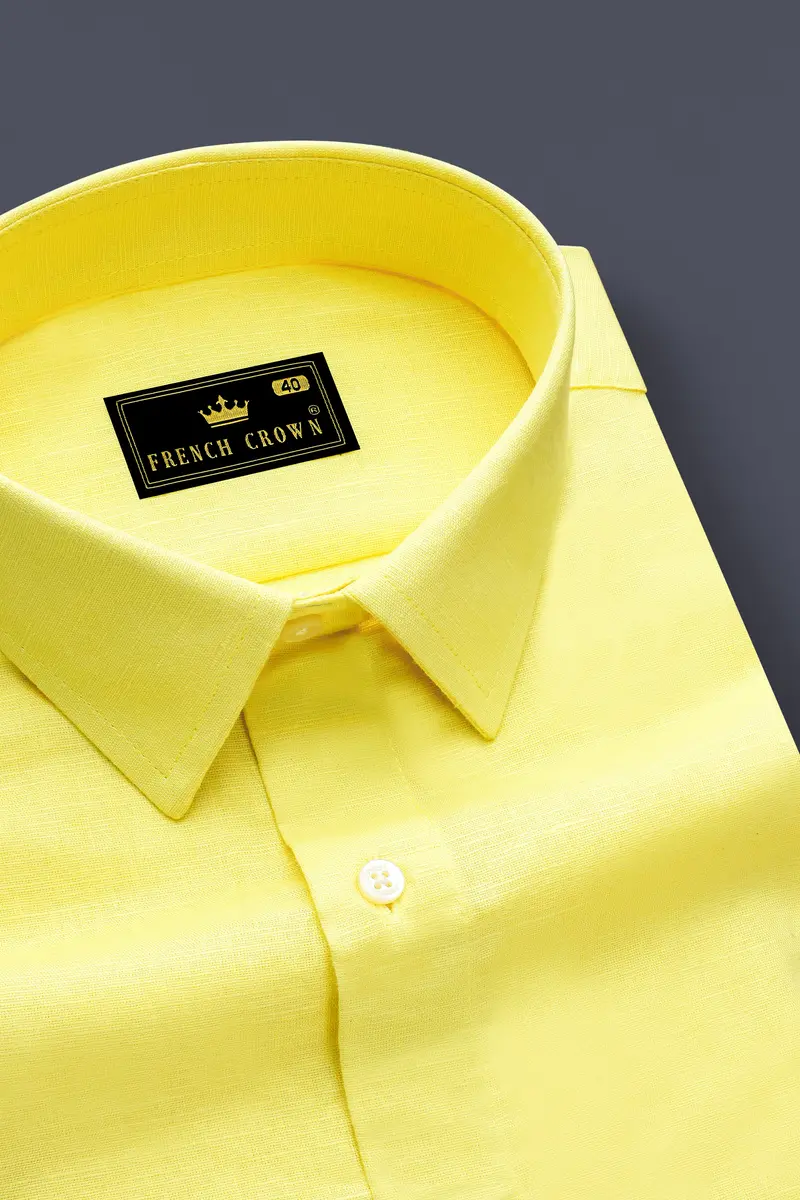 Blond Yellow With Bondi Blue Luxurious Linen Designer Shirt 4