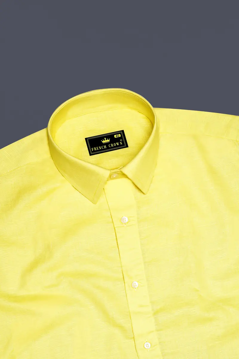 Blond Yellow With Bondi Blue Luxurious Linen Designer Shirt 6