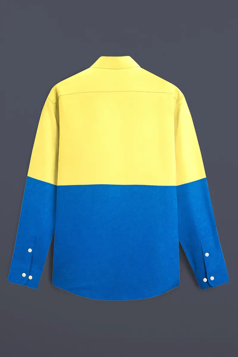 Blond Yellow With Bondi Blue Luxurious Linen Designer Shirt 7