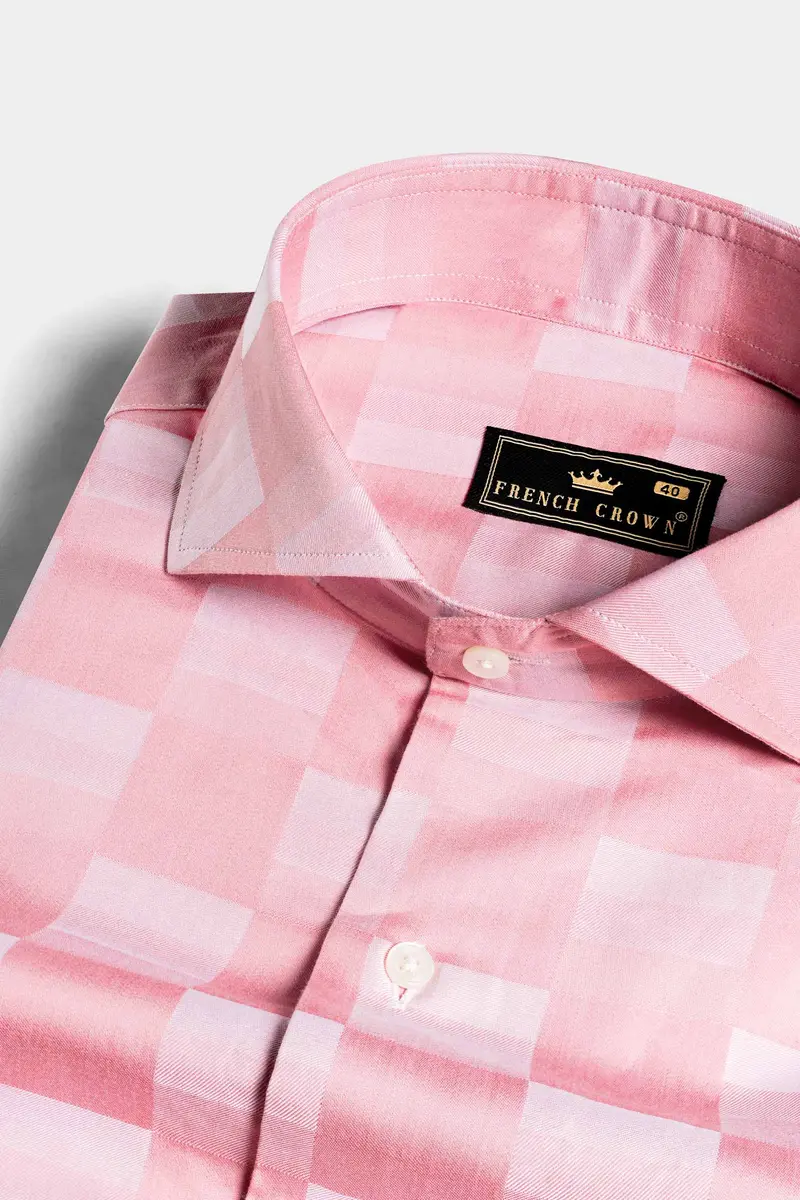 Blossom Pink And Prim Lavender Checked Jacquard Textured Premium Giza Cotton Shirt 1