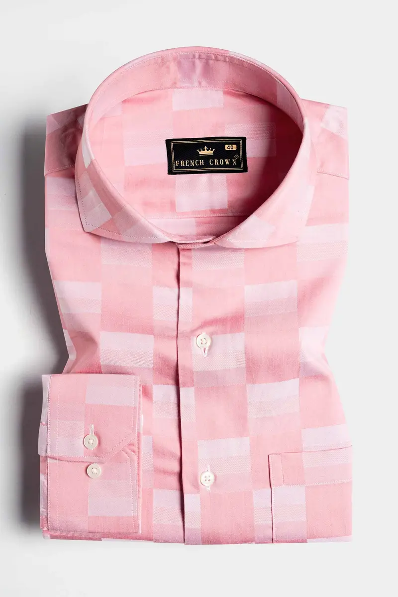 Blossom Pink And Prim Lavender Checked Jacquard Textured Premium Giza Cotton Shirt 3