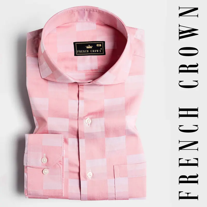 Blossom Pink And Prim Lavender Checked Jacquard Textured Premium Giza Cotton Shirt 6