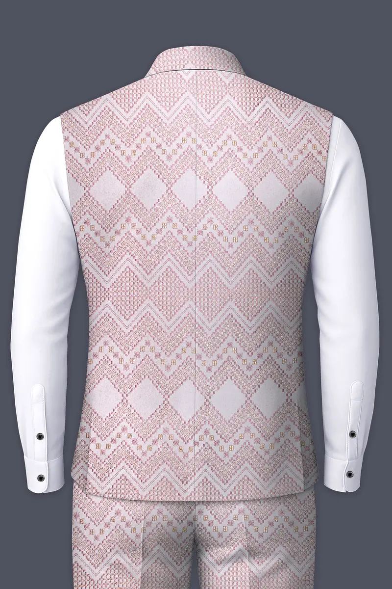Blossom Pink Chevron Thread Embroidered Designer Nehru Jacket 4