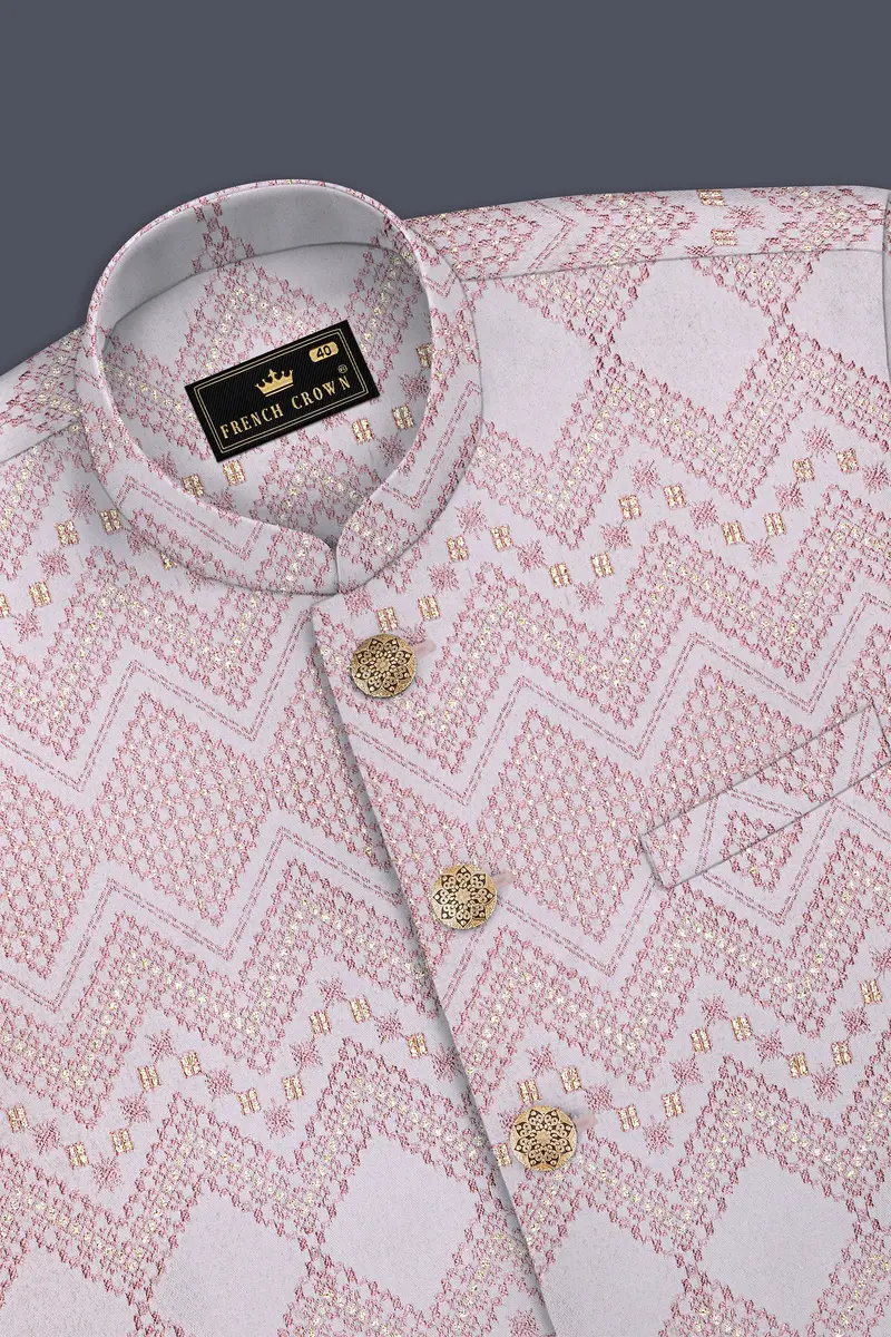 Blossom Pink Chevron Thread Embroidered Designer Nehru Jacket 5