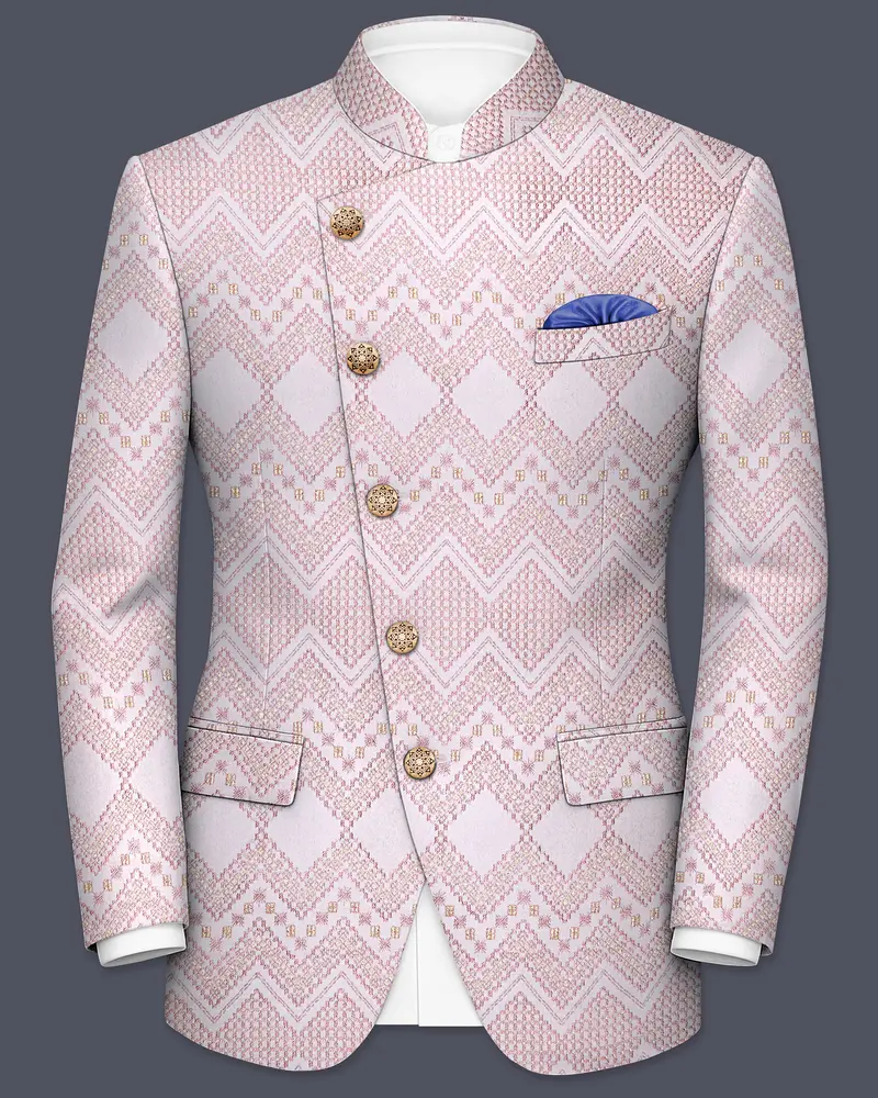 Blossom Pink Thread And Chevron Sequin Embroidered Cross Placket Bandhgala Jodhpuri 1