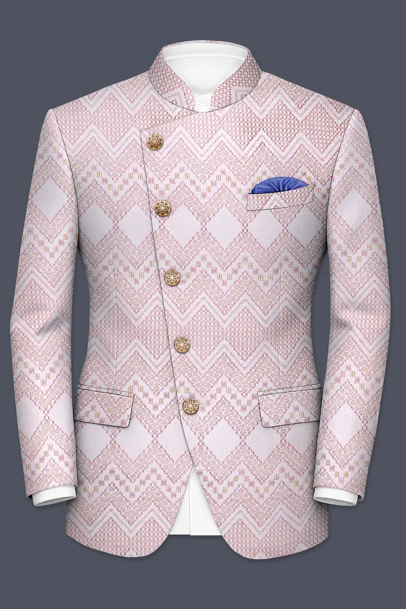 Blossom Pink Thread And Chevron Sequin Embroidered Cross Placket Bandhgala Jodhpuri 2