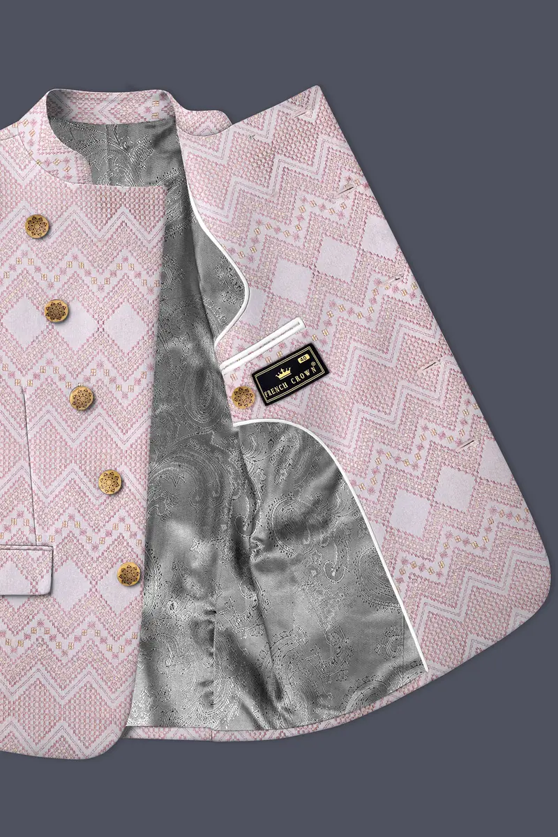 Blossom Pink Thread And Chevron Sequin Embroidered Cross Placket Bandhgala Jodhpuri 4