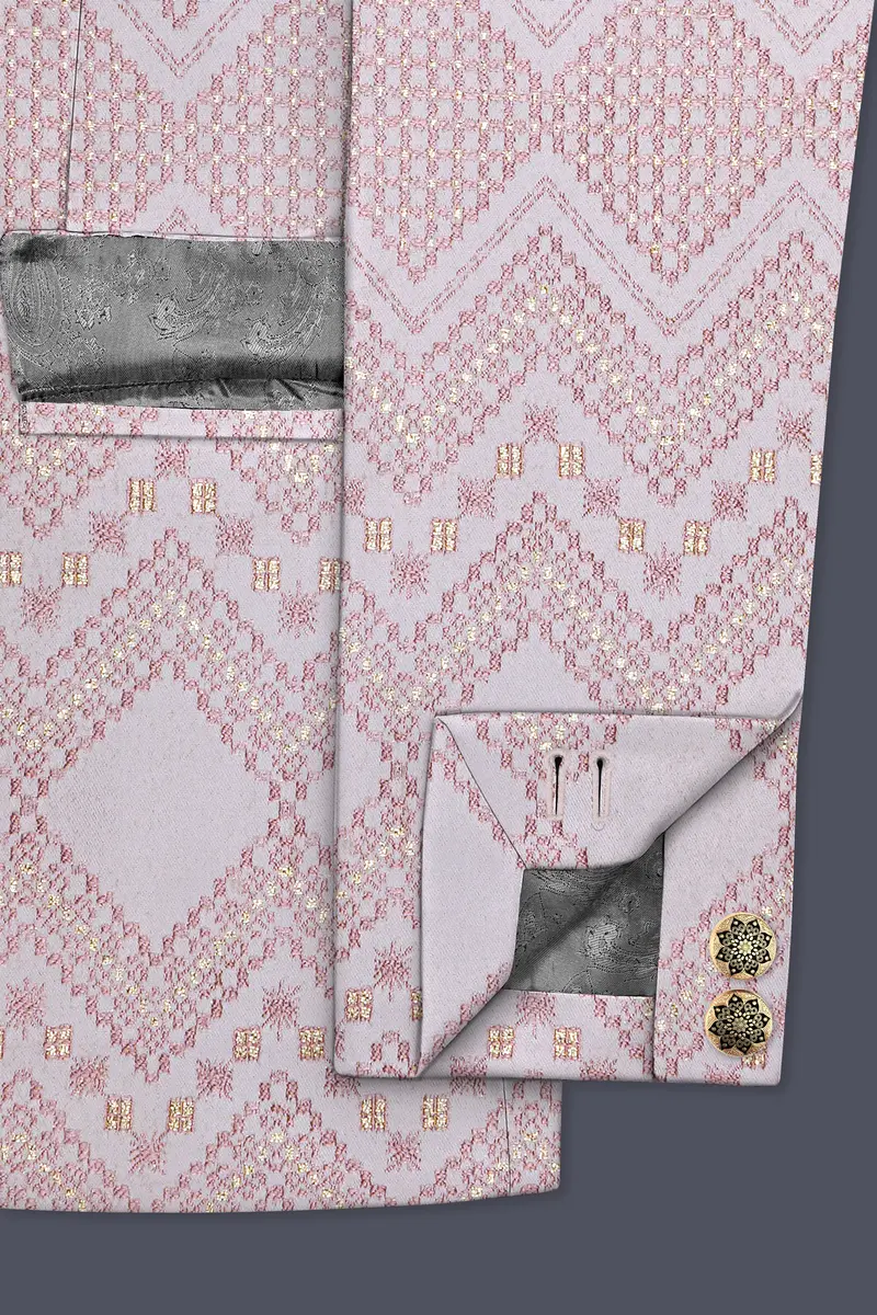 Blossom Pink Thread And Chevron Sequin Embroidered Cross Placket Bandhgala Jodhpuri 5