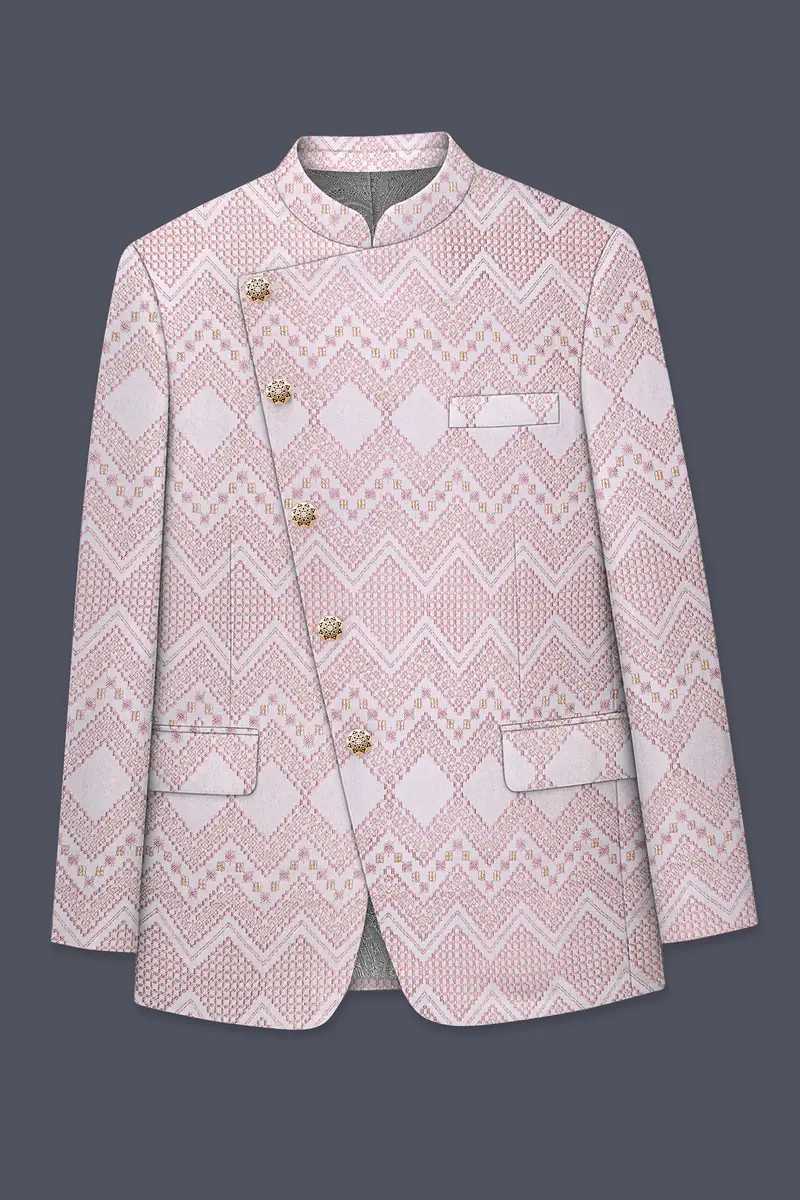 Blossom Pink Thread And Chevron Sequin Embroidered Cross Placket Bandhgala Jodhpuri 6