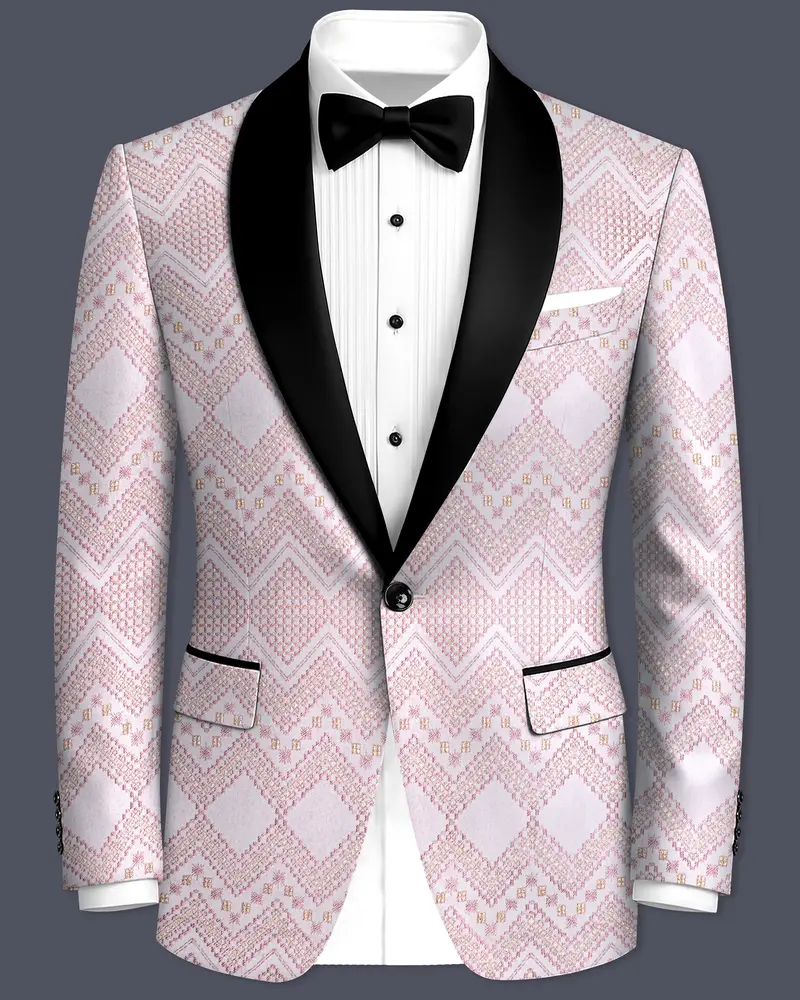 Blossom Pink Thread And Chevron Sequin Embroidered Tuxedo Blazer 1