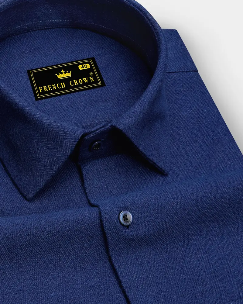 Blucrest-Biscay Blue Textured Herringbone Premium Cotton Casual Shirt 1