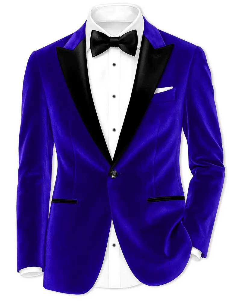 Blucrest-Ultramarine Blue Velvet Peak Lapel Tuxedo Blazer 1