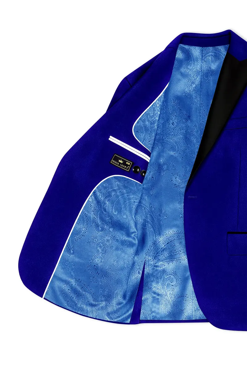 Blucrest-Ultramarine Blue Velvet Peak Lapel Tuxedo Blazer 5