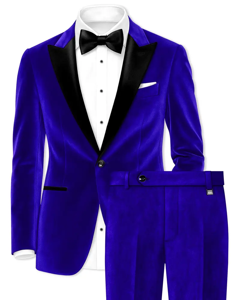Blucrest-Ultramarine Blue Velvet Peak Lapel Tuxedo Suit 1