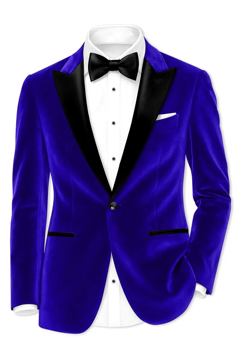 Blucrest-Ultramarine Blue Velvet Peak Lapel Tuxedo Suit 10