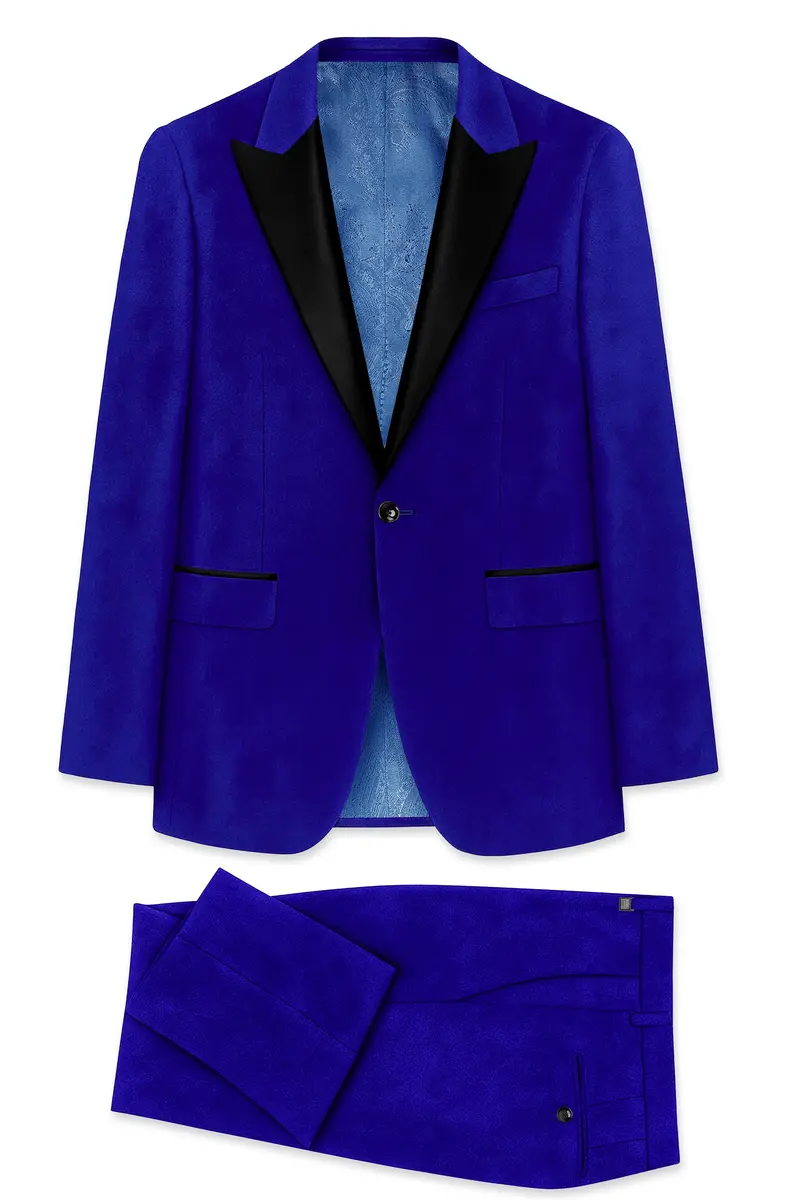 Blucrest-Ultramarine Blue Velvet Peak Lapel Tuxedo Suit 11